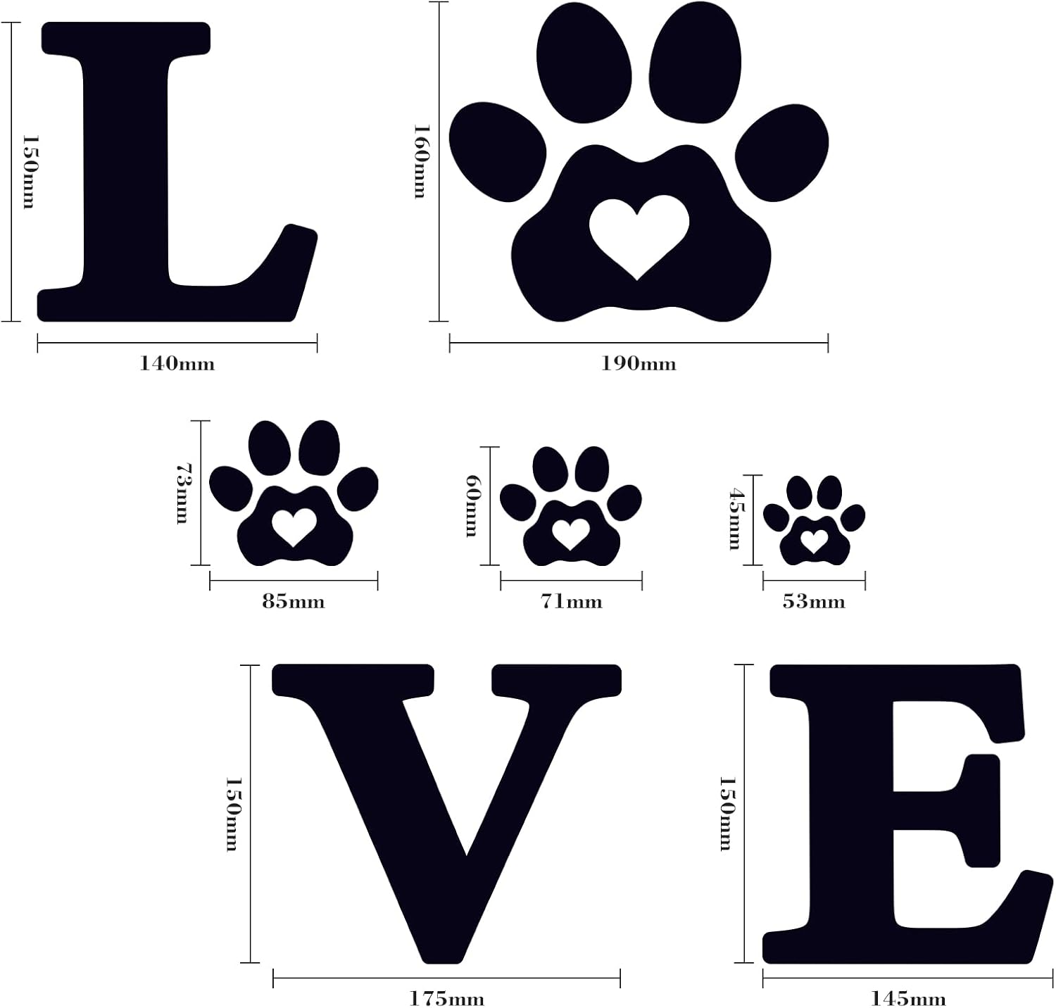Outus 61 Pieces Paw Print Stickers Paw Love Dog Room Decor Vinyl Decals Wall Art Decoration for Dog Lover Home Wall Decor (Black Color)