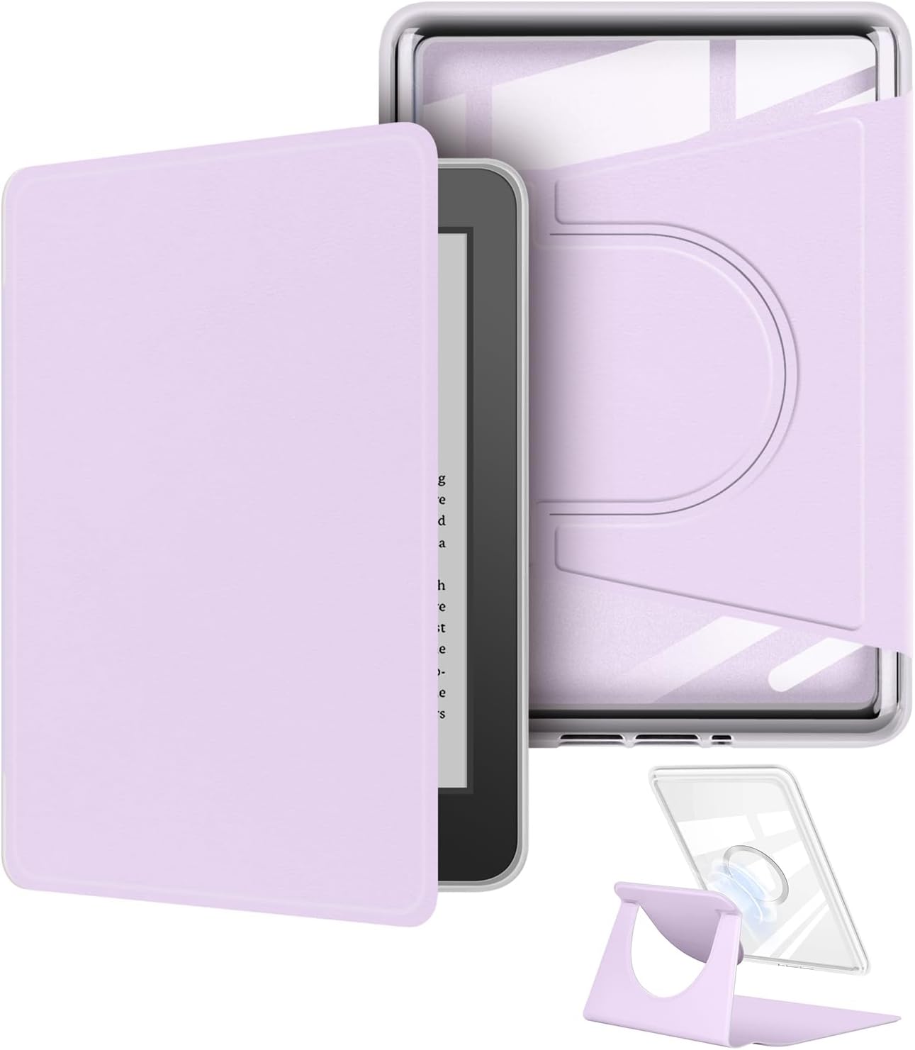 360 Degree Rotating Case for 6" Kindle (10th Generation-2019 Release), Detachable Magnetic Design Protective Adjustable Stand Cover Clear Back with Auto Sleep/Wake, Light Purple