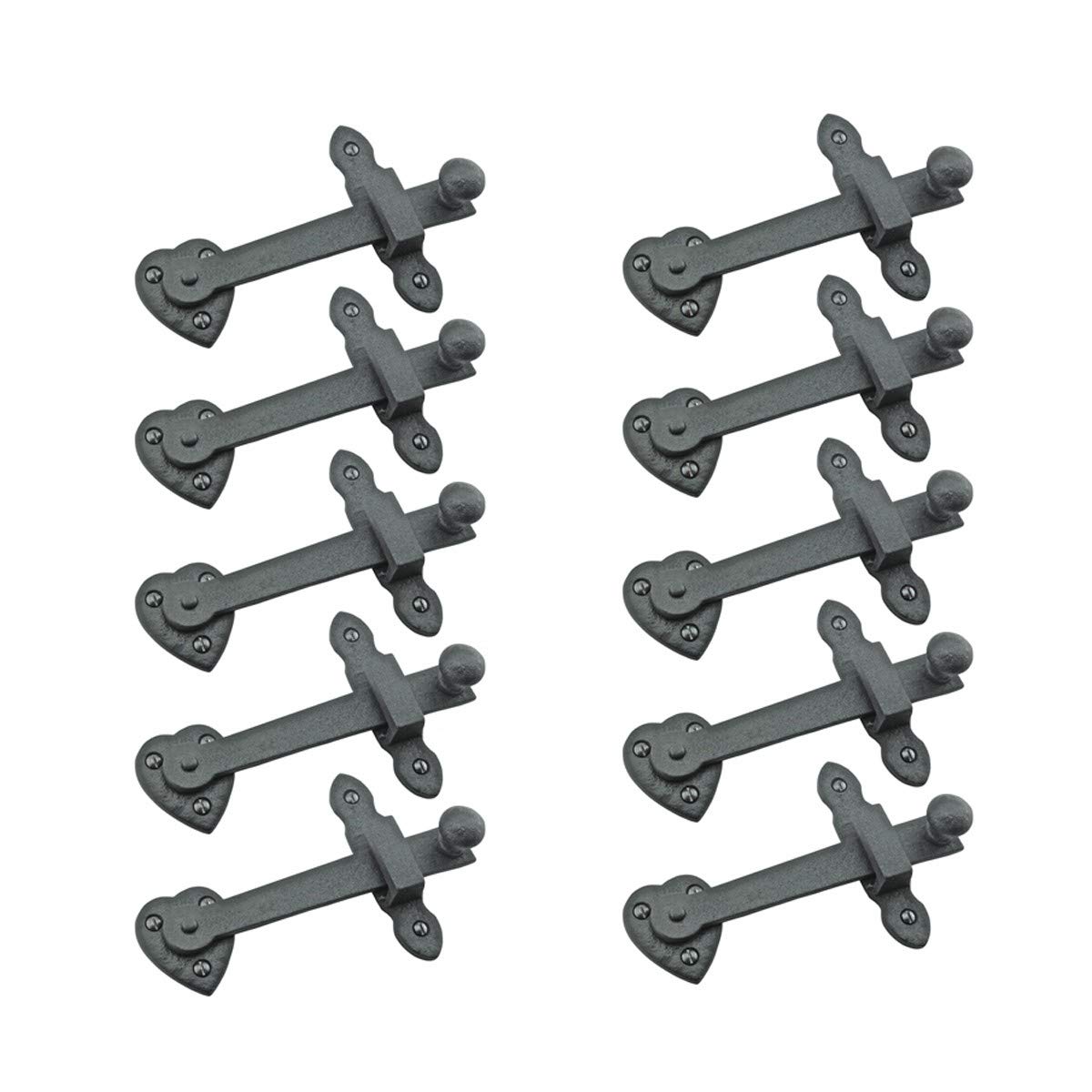 Renovators Supply Manufacturing Black Wrought Iron Heart Flip Gate Latch 4 in Fence Barn Door Lock Pack of 10