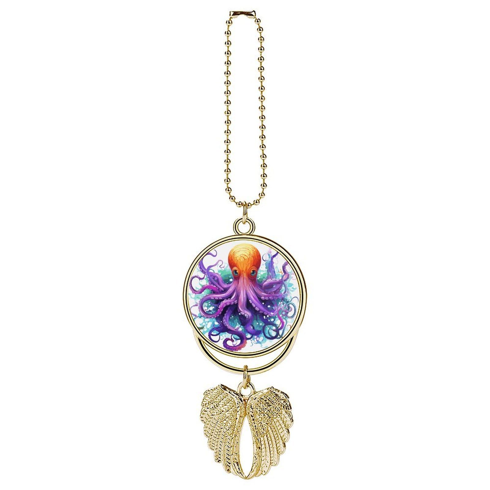 Colorful Octopus Car Charm, Alloy Rear View Mirror Pendant, Bling Funny Car Hanging Ornament Gift for Women Men, Car Pendant Lucky Auto Interior Decoration Accessories Golden-Style