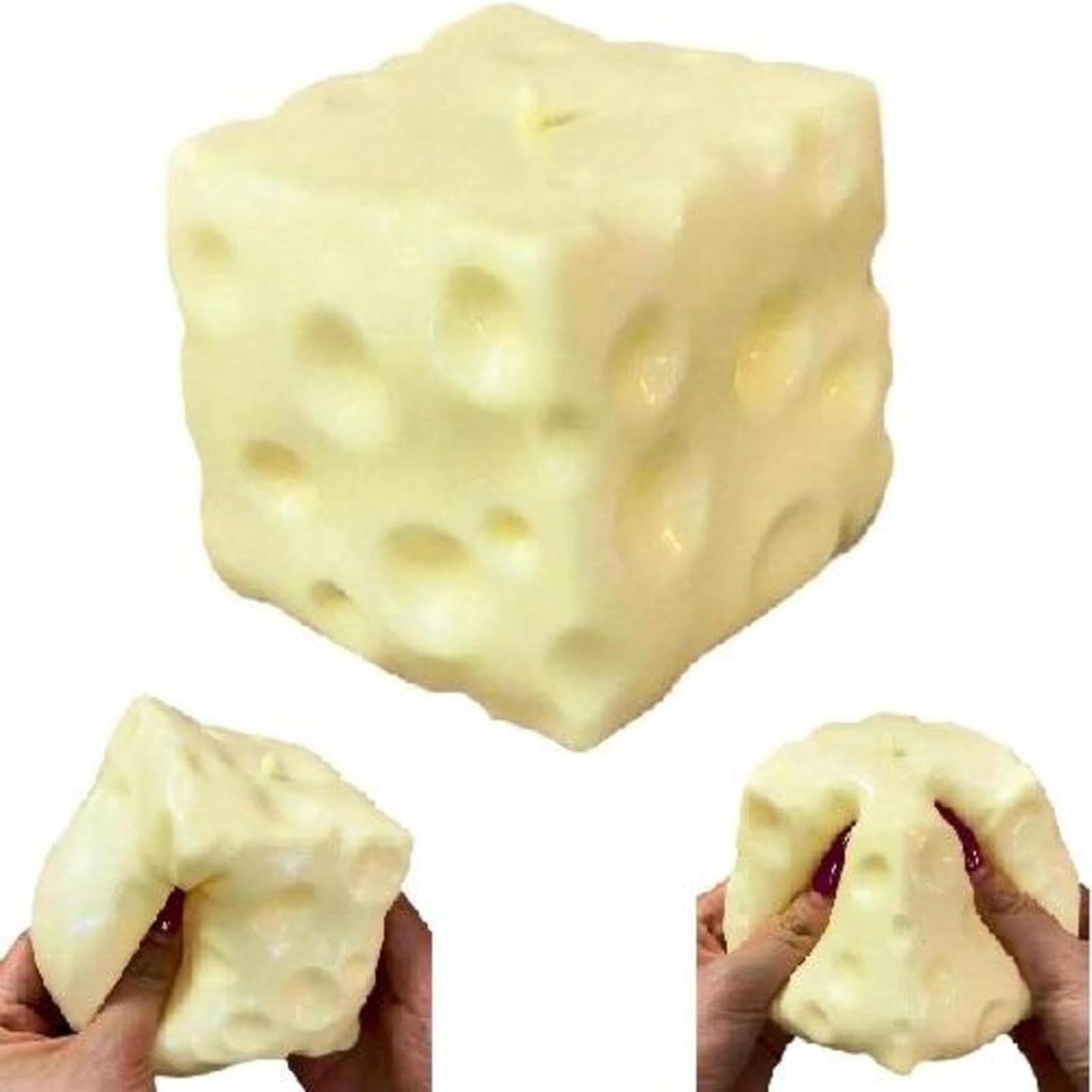 10CM Cheese Squeeze Cube Block, Rebounding Sensory, Help for Relax, Focus, Sensory Cheese Stress Balls for Adults (4 inch)