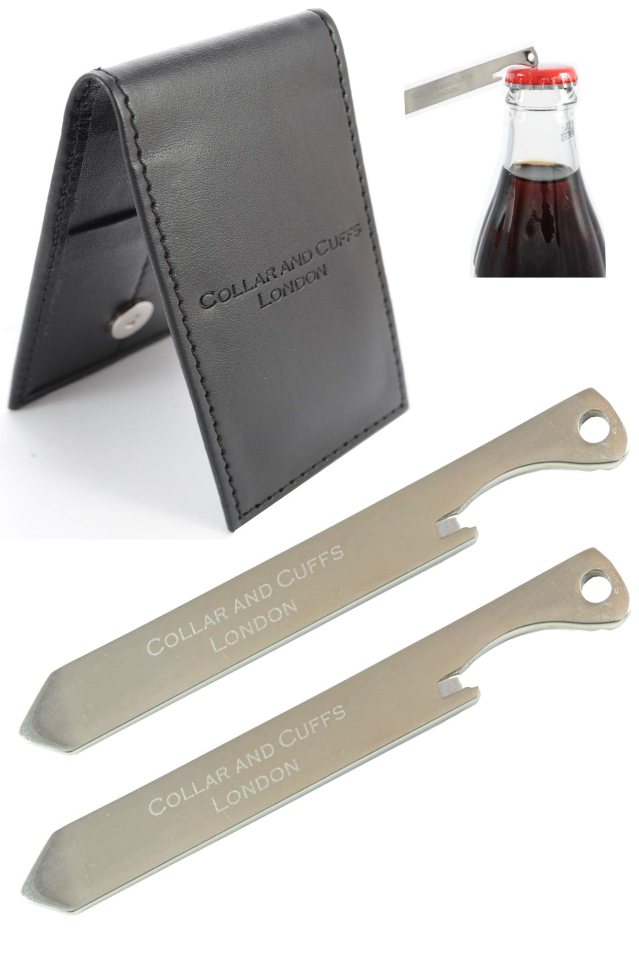 COLLAR AND CUFFS LONDON Ballenas Metalicas Para Camisas - ABREBOTELLAS Y DESTORNILLADOR - Titanio - Súper Fuerte - 2.5" - Color Plata - Bolsa De