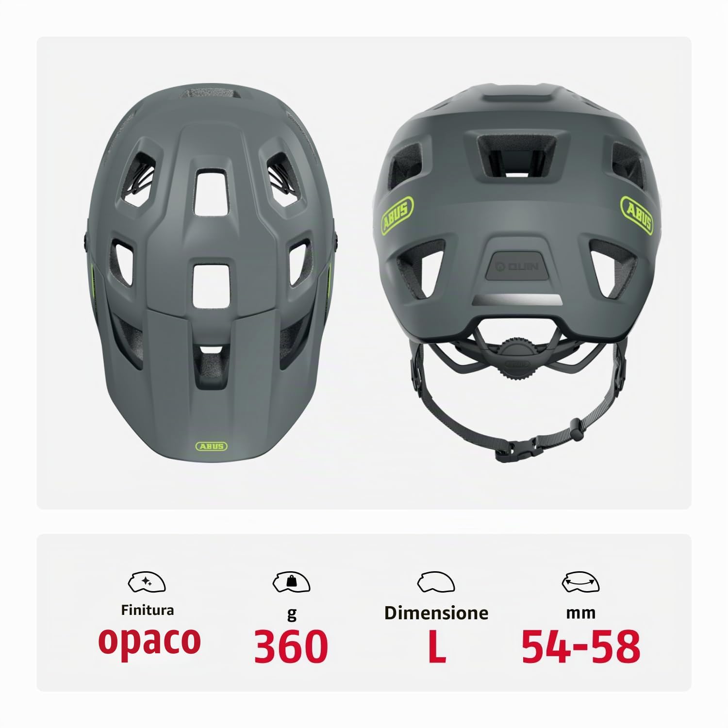 ABUS MoDrop Casco MTB, casco da bicicletta robusto con buona ventilazione per mountain bike, vestibilità personalizzata, per donna e uomo Grigio (concrete grey) L (57-61 cm​) | Tecnologia In-Mold, sistema di regolazione, supporto occhiali, apertura coda