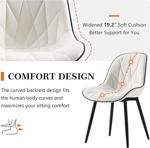 Miniatura 3 de Rowill Juego de 2 sillas de comedor modernas, tapizadas de piel sintética blanca con respaldo de cojín suave, patas de metal resistentes y