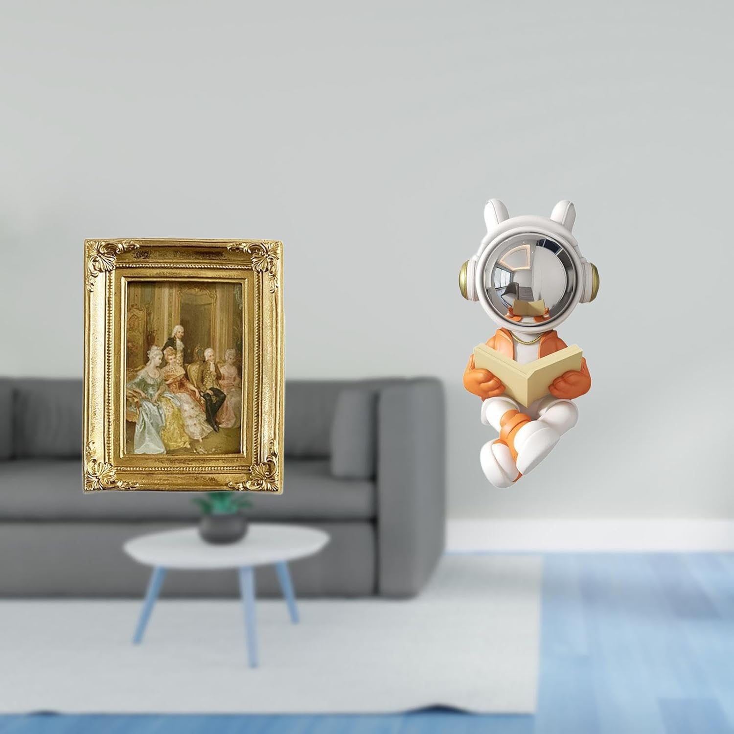 Fenteer Photo Frame Resin Picture Frame Stand Hanger Card Display Astronaut Statue Space Figure Ornament Resin Desktop Figurine Sculpture Suitable for Bedroom