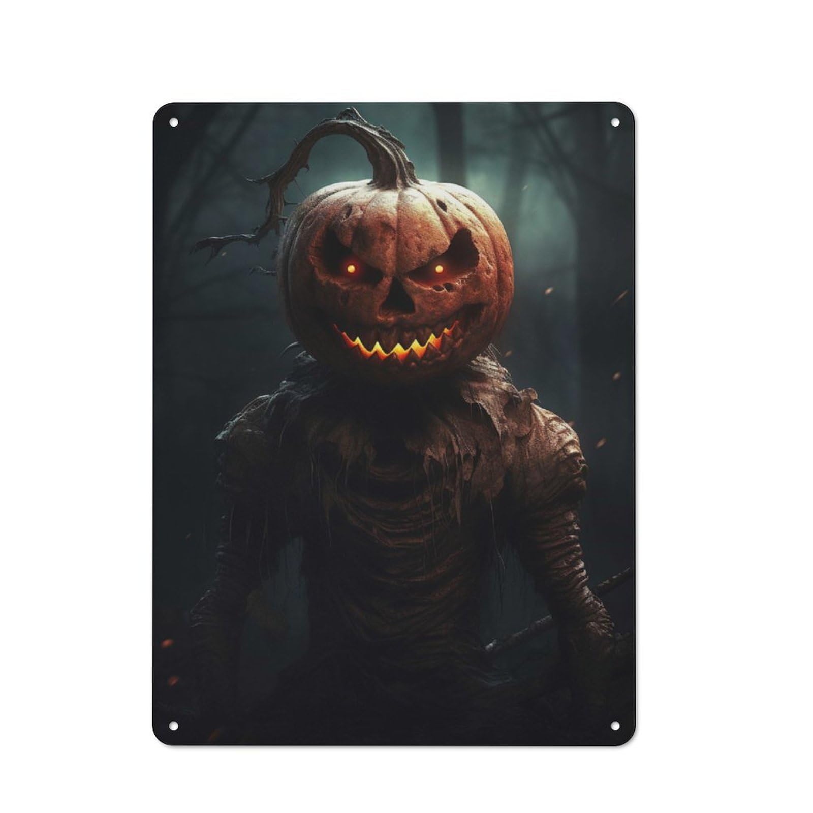 Junmoney Spectral Pumpkinhead Rustic Tin Sign 40X30cm For Living Room Or Hallway, Suited To Living Room Decor Lovers