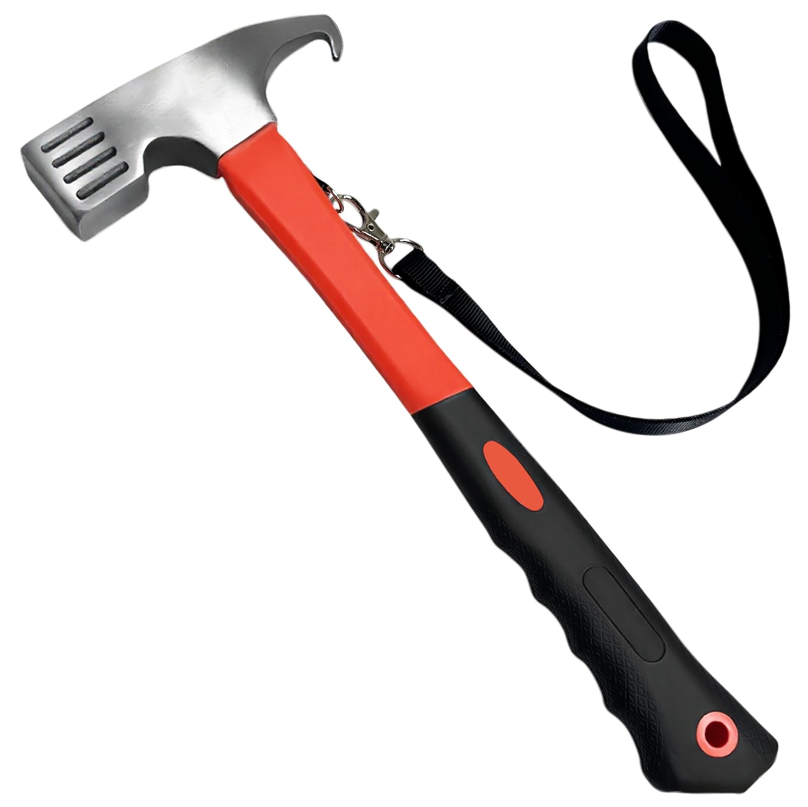 AlGuirnex Multifunction Camping Hammer Tent Peg Remover - 12" High Carbon Steel with TPR Grip & Safety Lanyard (Orange)