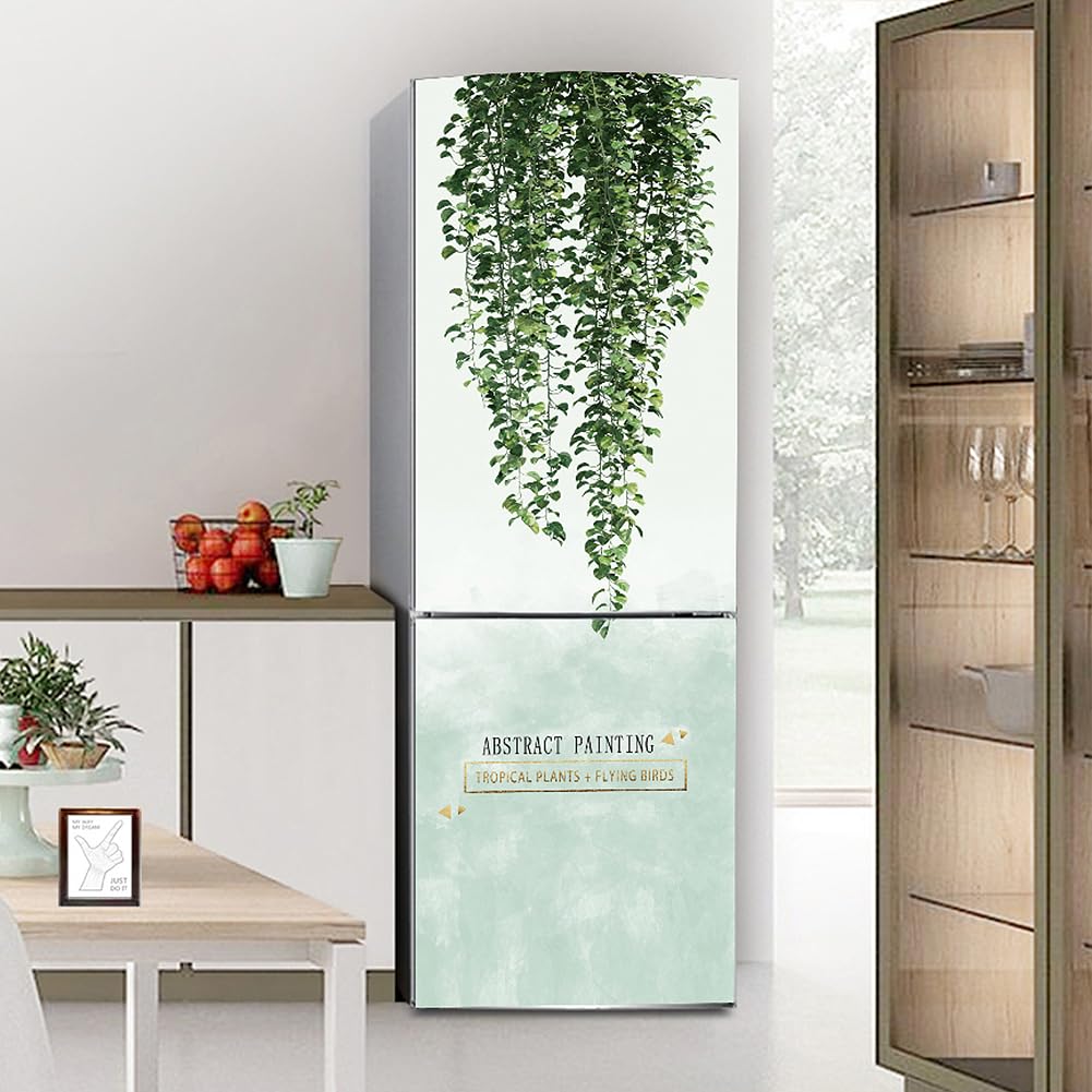 Fridge Sticker, Fridge Sticker Full Covering Door Covers Skins Wall Stickers for Kitchen Decal, Green Leaves Plant(S: 60x150 cm)
