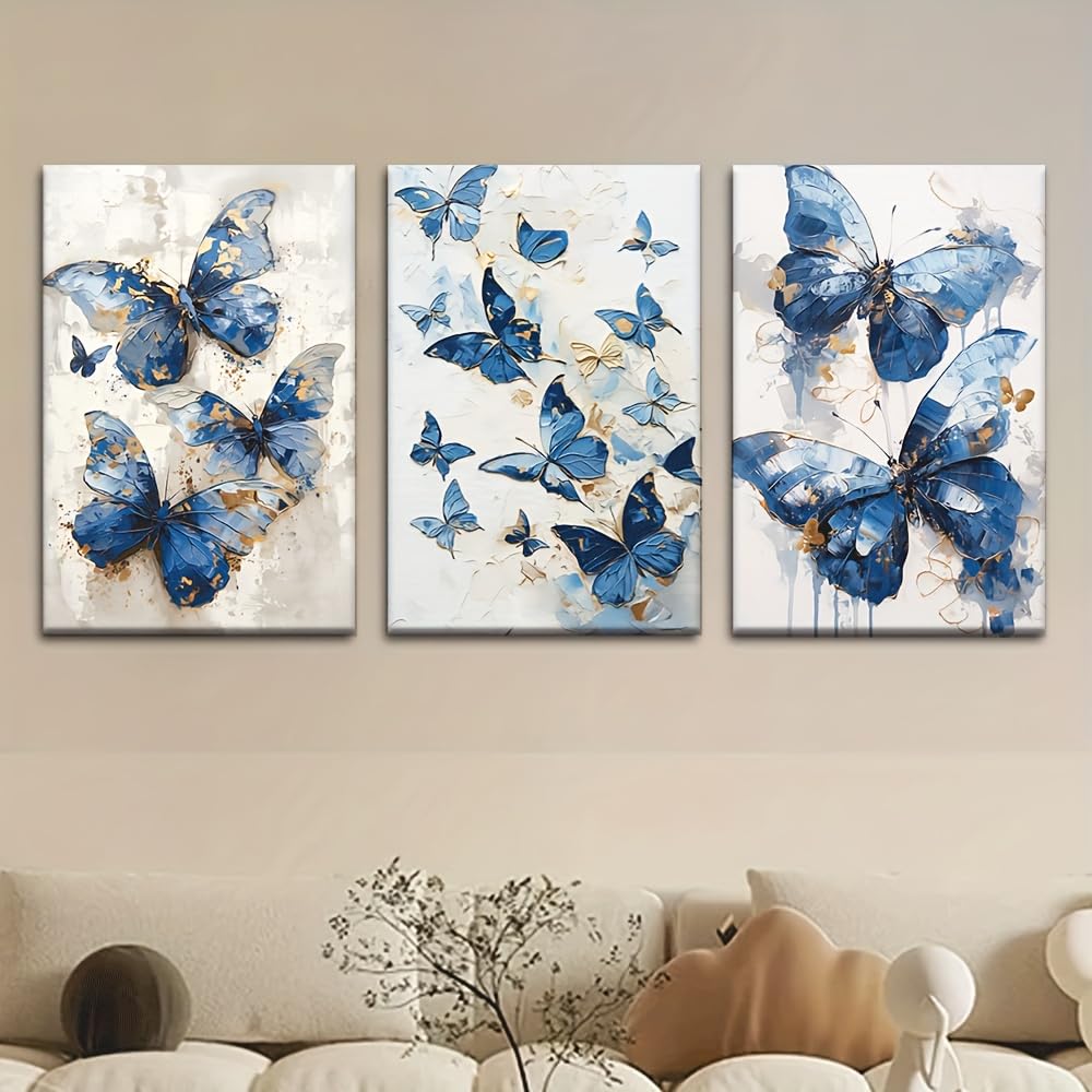 EGJEPWFH Featuring a Graceful Blue Butterfly-Minimalist Floral Abstract Canvas Print Aesthetic Botanical Home Wall Hanging Art(75x110cmx3/NO frame)