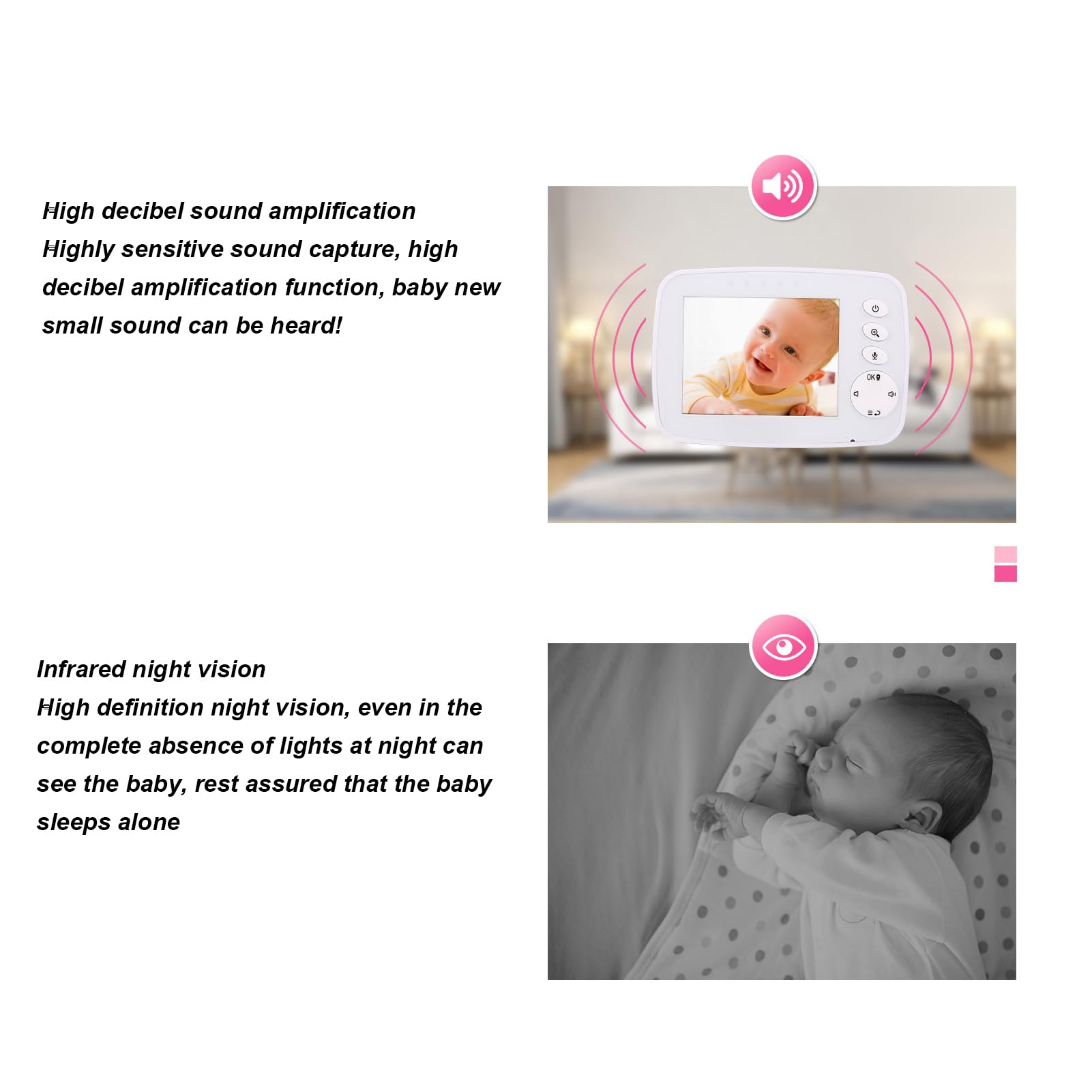 Bezprzewodowa Niania Elektroniczna Baby Monitor Monitorowanie Temperatury w Czasie Rzeczywistym 100-240 V Noktowizor HD 1080 P Zewnętrzna Dwukierunkowa Rozmowa (wtyczka UE)