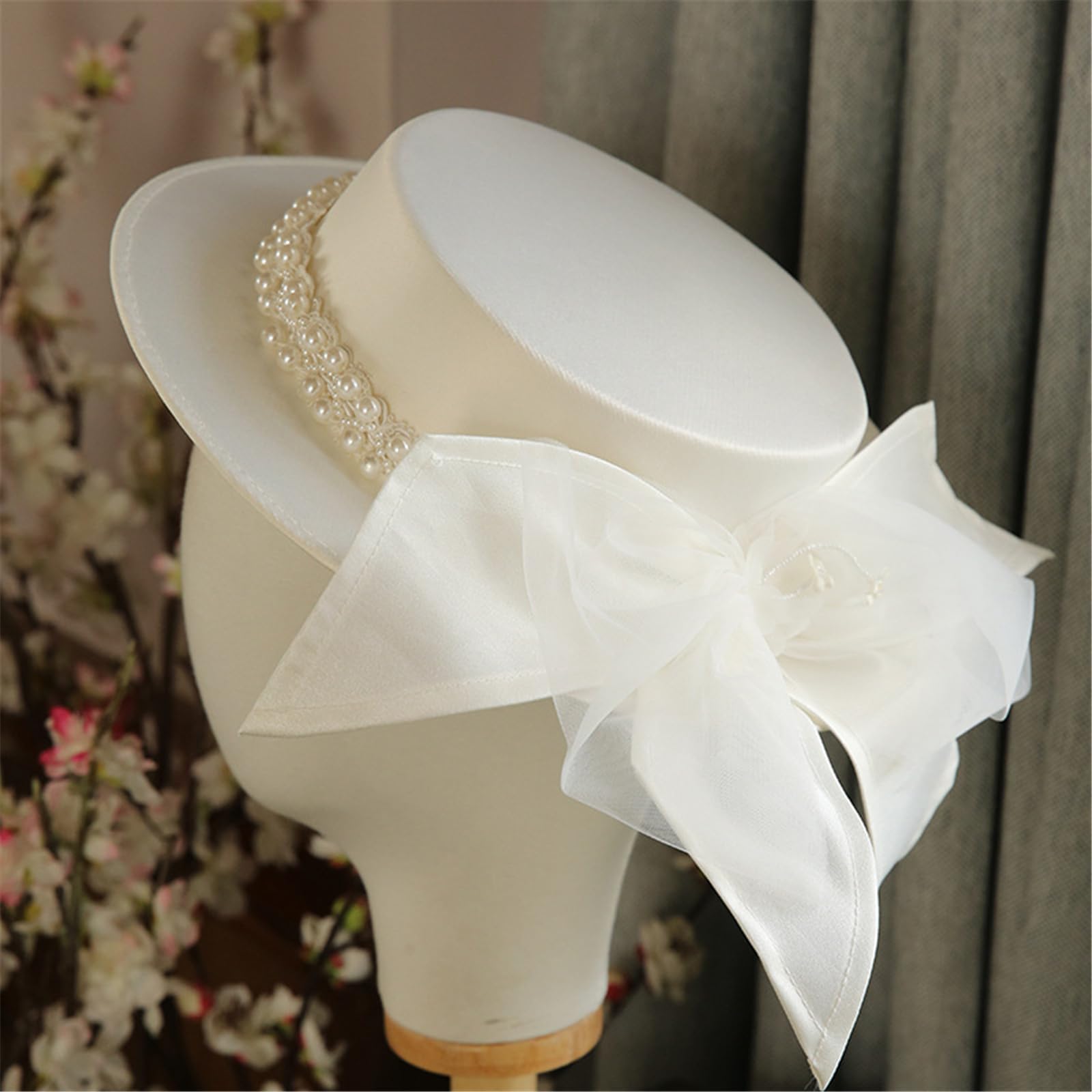 Sombrero victoriano de perlas para despedida de soltera, regalo de novia, boda, despedida de soltera, perlas, elegante sombrero plano
