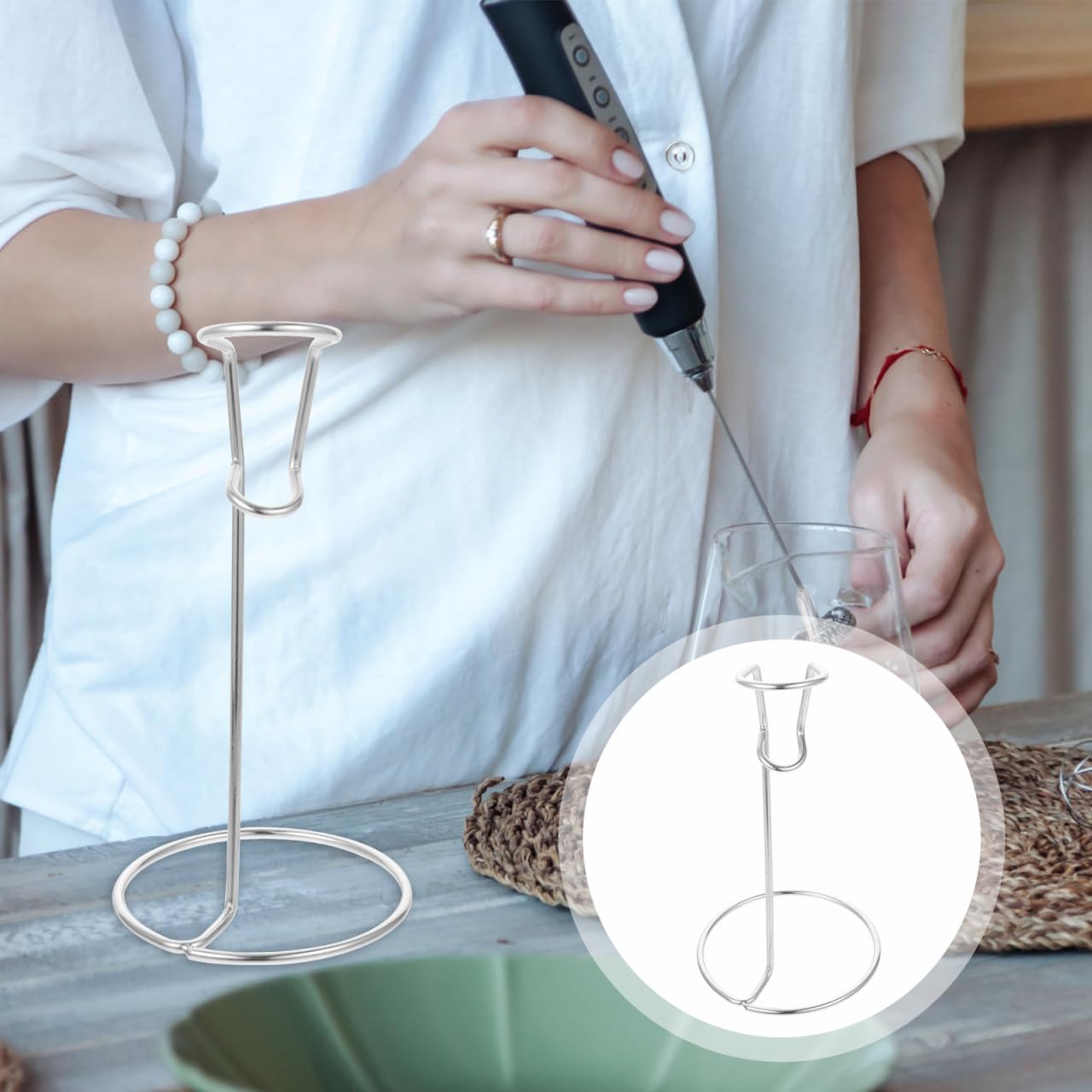 VICASKY Küchengerät Halter Milchaufschäumer Ständer mit Rutschfestem Edelstahl Eierquirlhalter Geeignet für Restaurantküche und Privaten Gebrauch