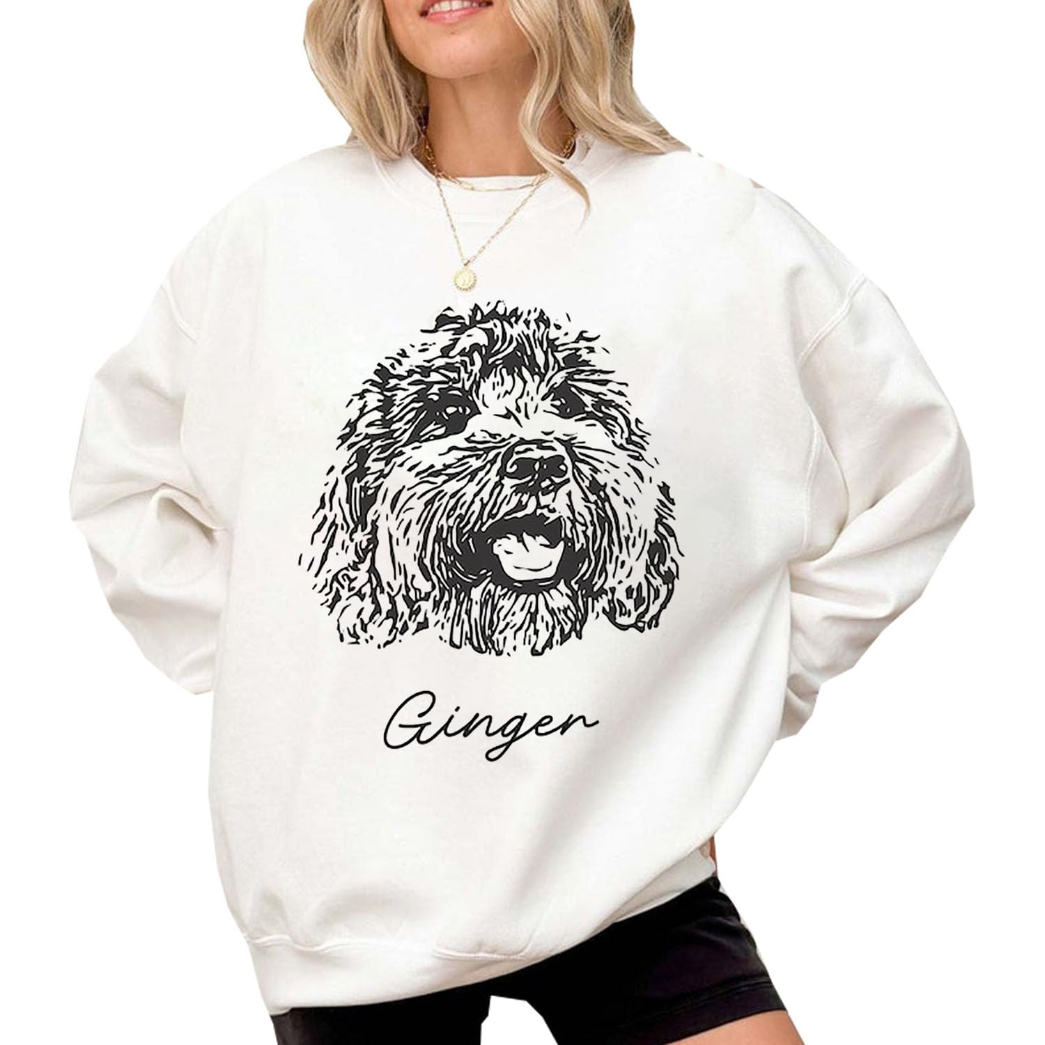 ZENASSAN Custom Dog Face Photo Sweatshirt, Unisex Adult, Pet Owners, Dog Lovers, Cat Lovers, Long Sleeve, Crew Neck, White, S to 4XL