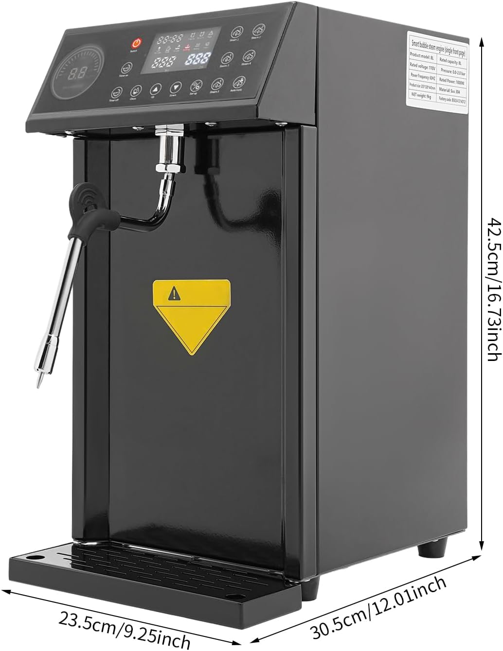 Commercial Steam Milk Frother, 110V Steam Milk Frothing Machine, 8L Fast Heating Milk Steamer Machine, Multi-Purpose Steam Boiling Water Boiler, Full-Automatic Electric Milk Foam Machine