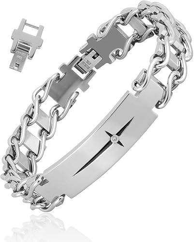 Mens Cross Bracelet, Son Grandson Dad Husband Bracelets, Stainless Steel Link Bracelet Adjustable