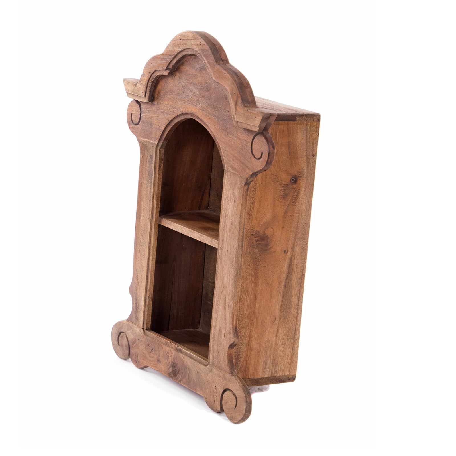 DESIGN DELIGHTS WANDREGAL Anello | mit Schnitzereien, Mahagoni Holz, 62 cm | Holz Wandschrank, Hängeregal, antikes Holzregal