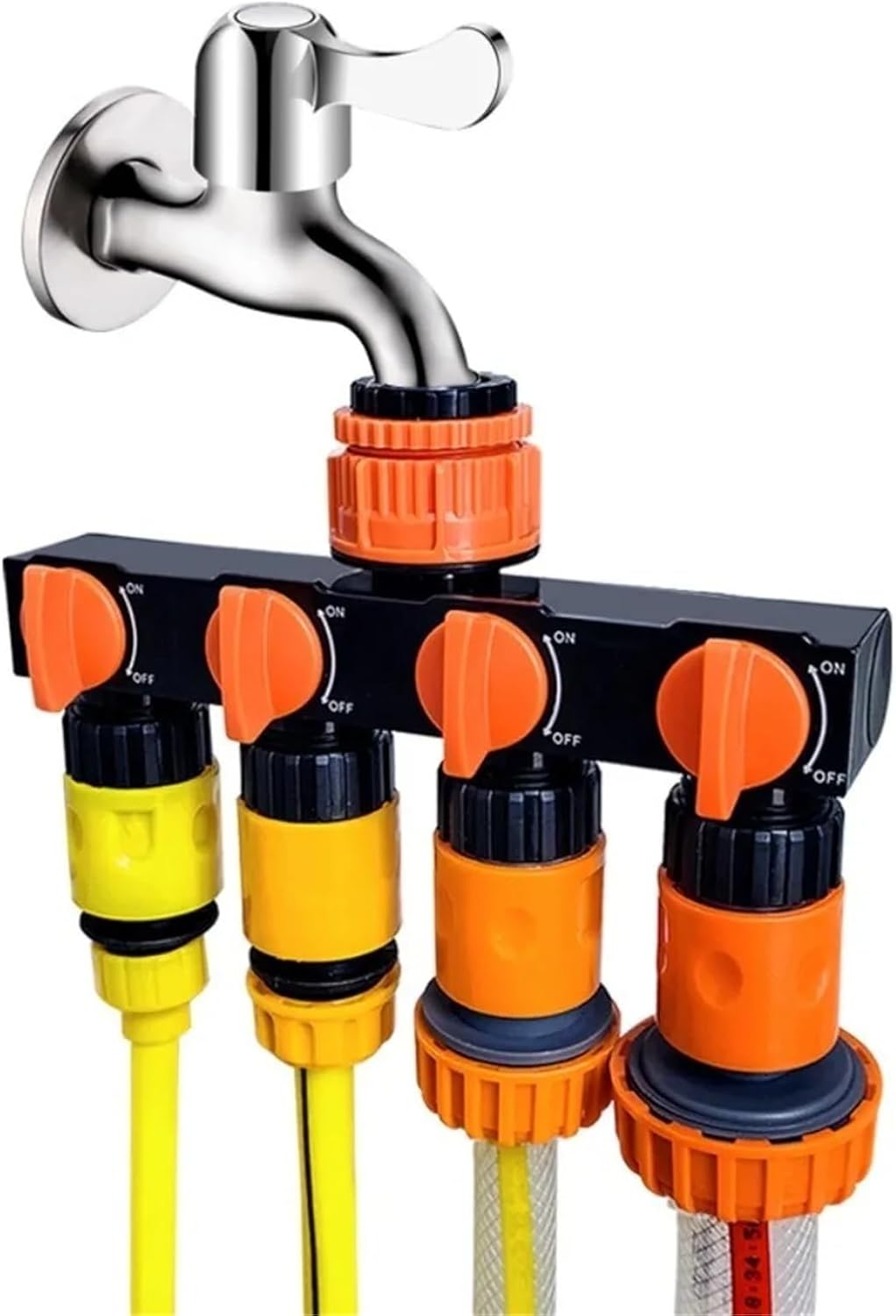 4 Independent Switches Garden Hose Splitter Robust Valve Heavy Duty Connector Flexible Connection