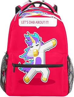 Mochila escolar para meninas meninos vermelha animal unicórnio estudante bolsa de ombro livro menino menina leve durável médio ensino fundamental universitário bolsa de viagem caminhada acampamento mochila, Multicolorido, One Size, Clássico