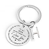 Inspirational Gift for Son from Mom Dad, Silver Stainless Steel initial Keychain Gift for Graduation Birthday Christmas