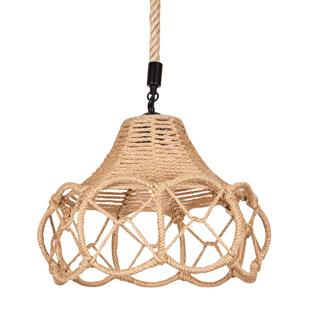 Lampe à suspension en corde de chanvre E27 lustre rétro industriel pour plafond