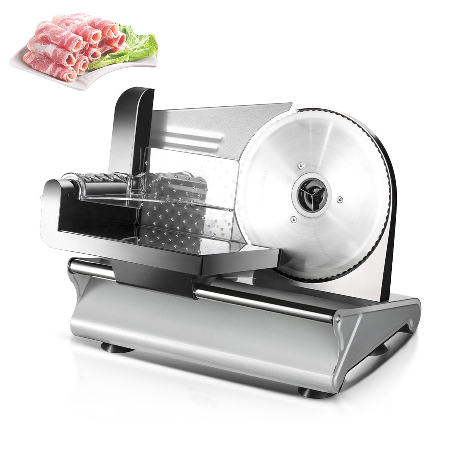 ZephPerton Premium Electric Food Meat Slicer, Motor Quiet Deli Slicer, 200W 0-15mm Slice Thickness Adjustable - Spacious Sliding Carriage - Easy To Clean, for Meat, Cheese, Bread and Fruit