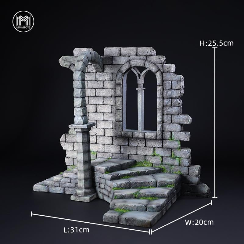 JXK 1/12 Ancient Castle Ruins Diorama 2.0 Realistic Sculpture Accessory for Diorama Enthusiasts, Collectors and Model Builders