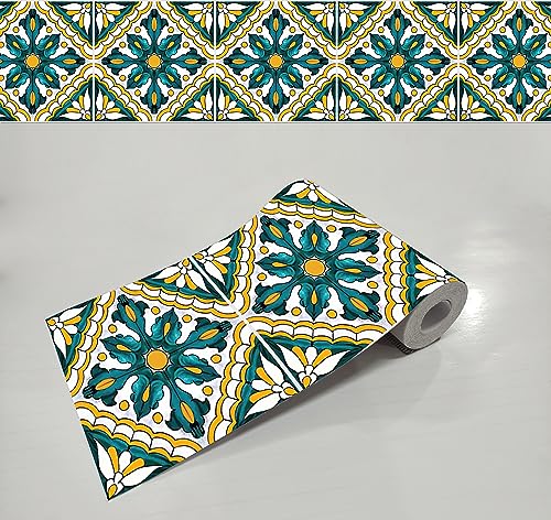 Image of WallDesign Blue Lemon Pansy Tile Sticker - 25 Self-Adhesive Stickers for Cupboard, Door, Cabinet, Furniture, Table, Glass, Wall - 4.8 inch X 10 Ft Border