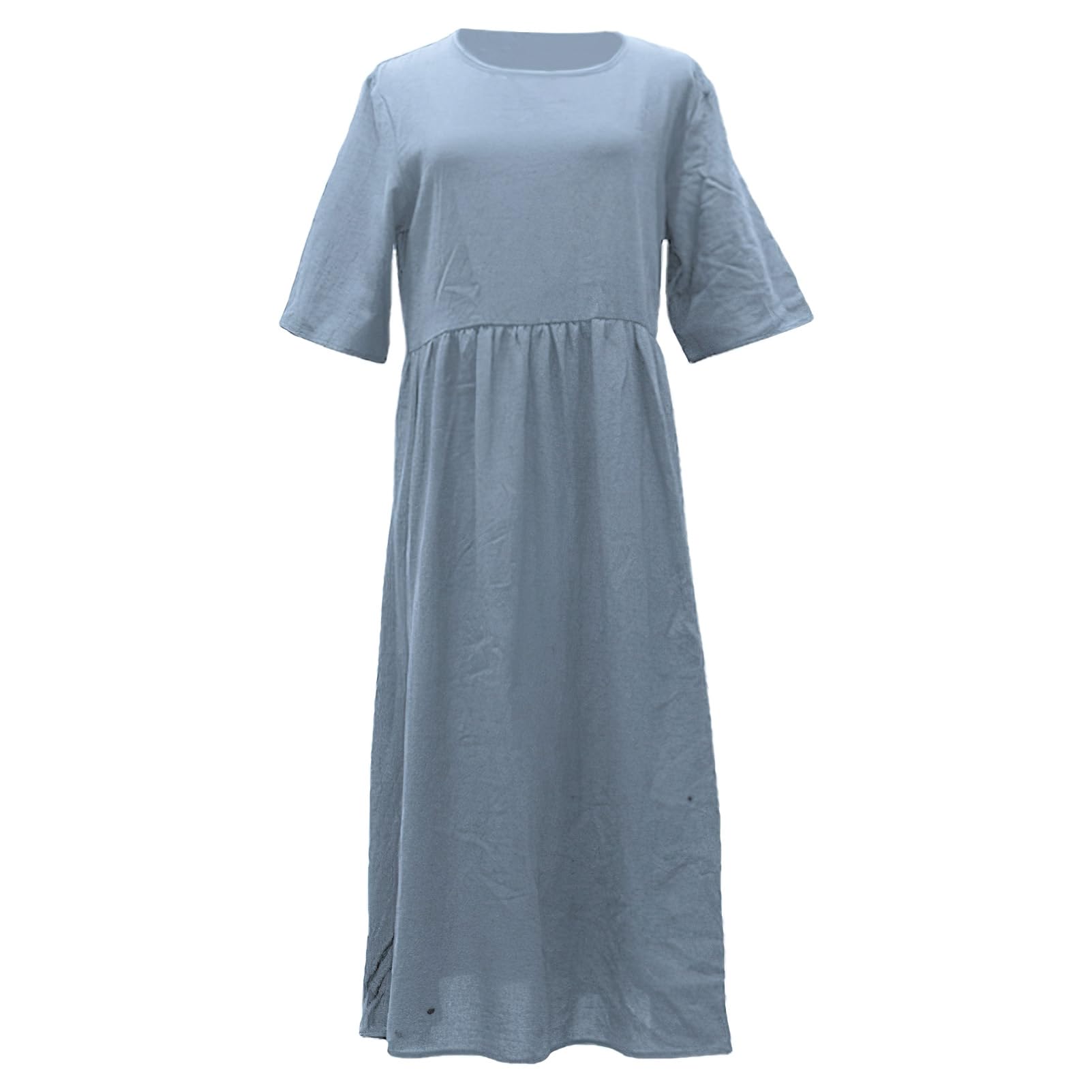 rismart Robe Femme Manches Courtes en Lin D'été A-Line Longue avec Poches