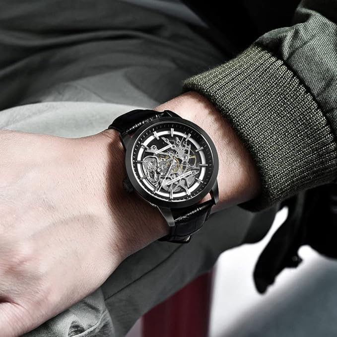 Pagani Design 1638 Herrenuhr 43MM Skelettierte Automatik Herrenuhr mit Saphirglasgehäuse Edelstahlgehäuse Lederarmband Luxus Sportuhr.