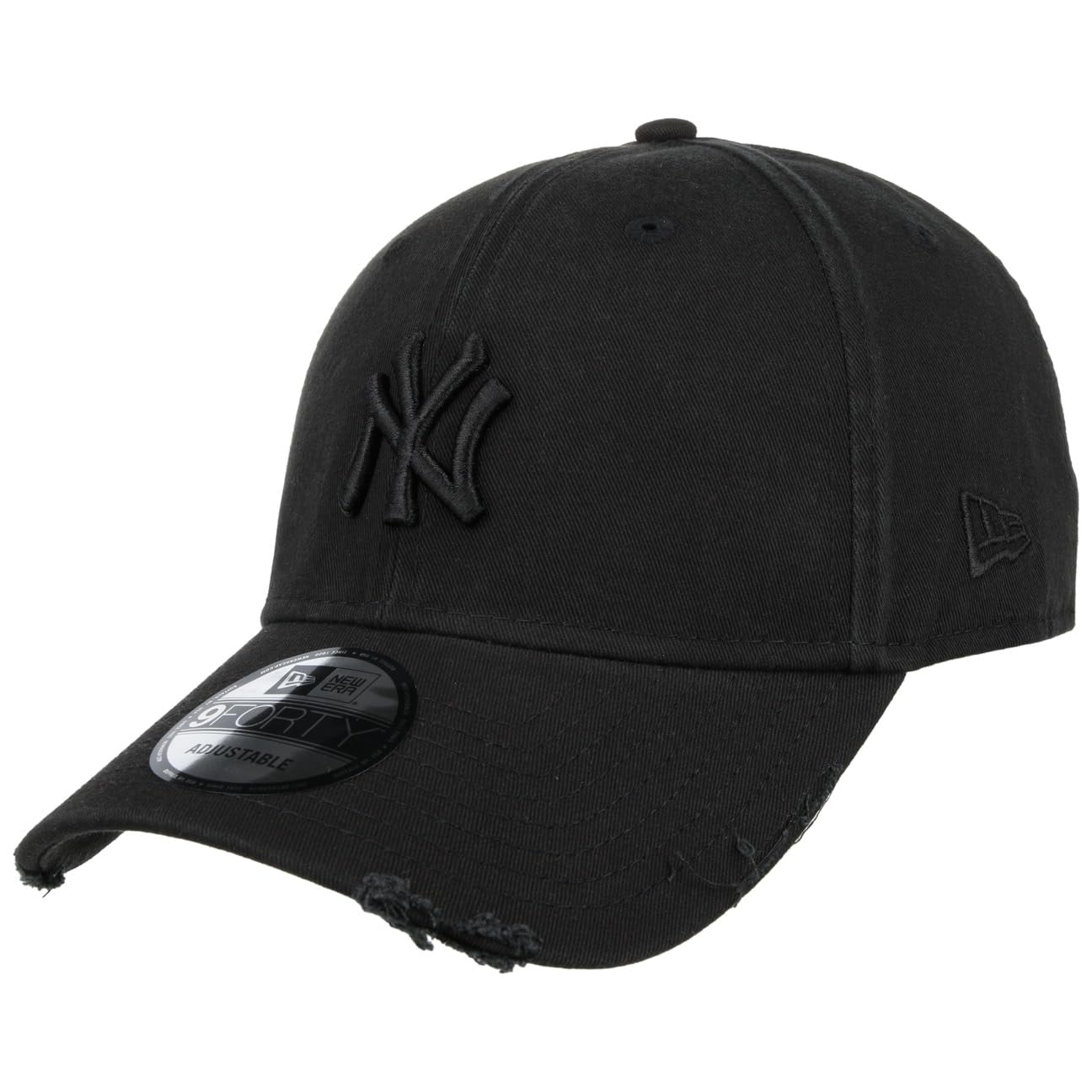 New Era 9Forty Distressed Yankees CapEra Women/Men - Strapback Cap Baseball Metal Buckle, with Peak All-Season Spring Summer Autumn Winter - One Size Black