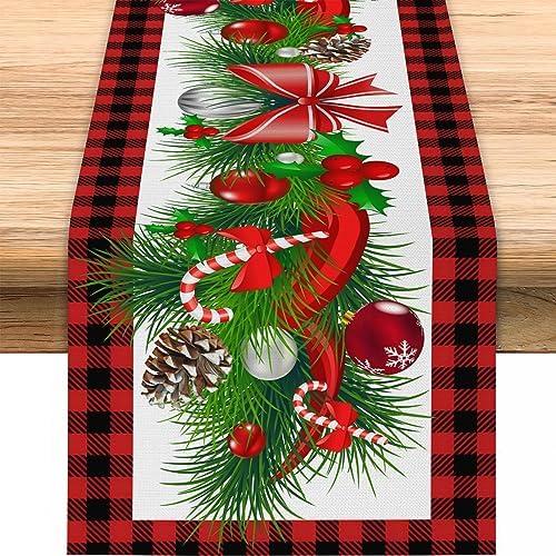 Christmas Table Runner, Pine Tree Snowflake Merry Christmas Table Runner, Winter Kitchen Dining Table Decoration for Indoor Outdoor Home Party Decor 33 * 183cm