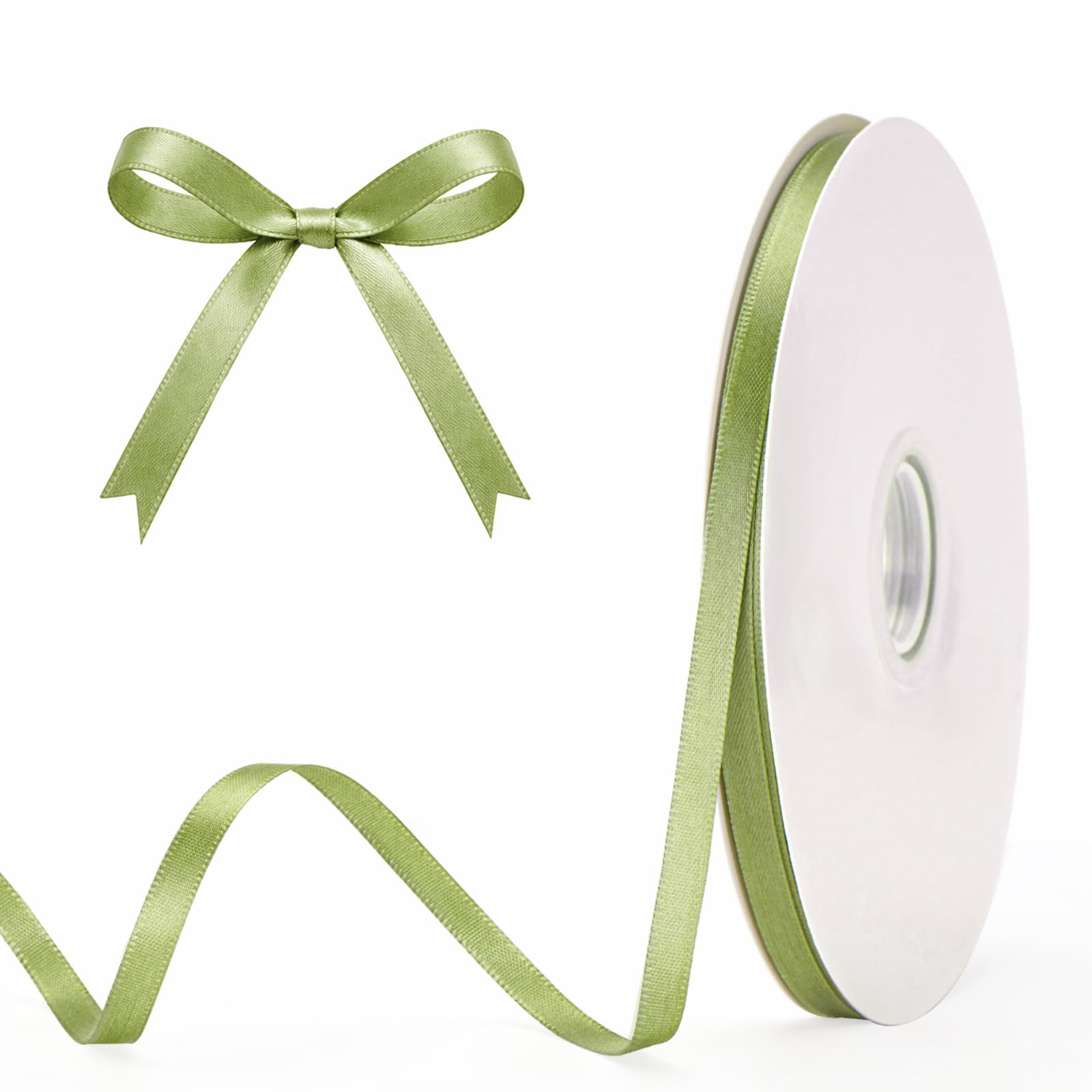 G2PLUS Satin Ribbons Sage Green: 6mm x 100Yards Thin Gift Wrapping Ribbon for Wrapping Presents, Making Cards, Craft Projects,Christmas Decorations