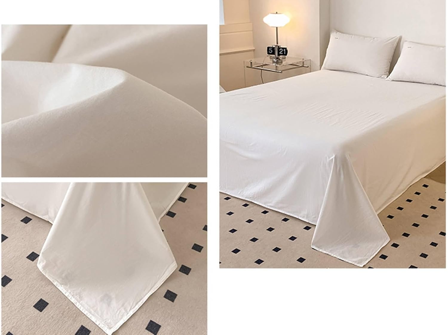 Beydodo Flat Sheet 70 x 90 inch, Fitted Sheets Solid White, Soft and Comfortable Cotton Bed Cover 180x230cm