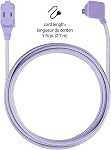 GLOBE Electric 22892 Designer Series 9-ft Fabric Extension Cord, 3 Polarized Outlets, Right Angle Plug, 125 Volts, Metallic Purple