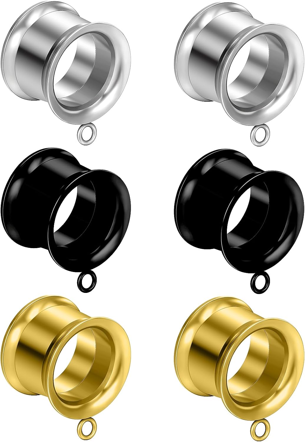 Cisyozi 8G-25mm DIY Tunnels Plugs Gauges for Ears 316L Surgical Steel Double Flare Ear Dangle Gauges Accessories Piercing Jewelry for Women Men Silver Black Gold Tone