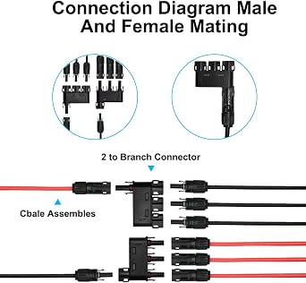 Solar Branch Connector 50A,DC1500V IP68 Waterproof 3 to 1 Y Connectors for Parallel Connection Between Solar Panels (1 Pair M/FFF + F/MMM)