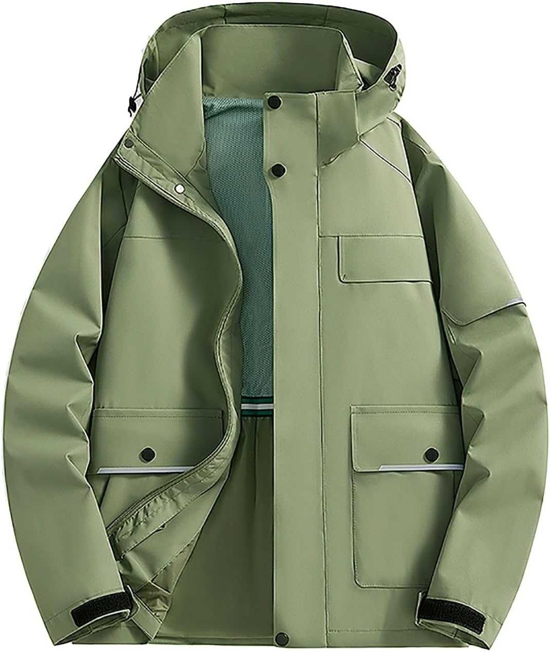 Akklian Windproof Jacket for Men Winter Casual Color Block Hooded Coat Warm Camp Hiking Windbreaker Outwear with Flap Pocket