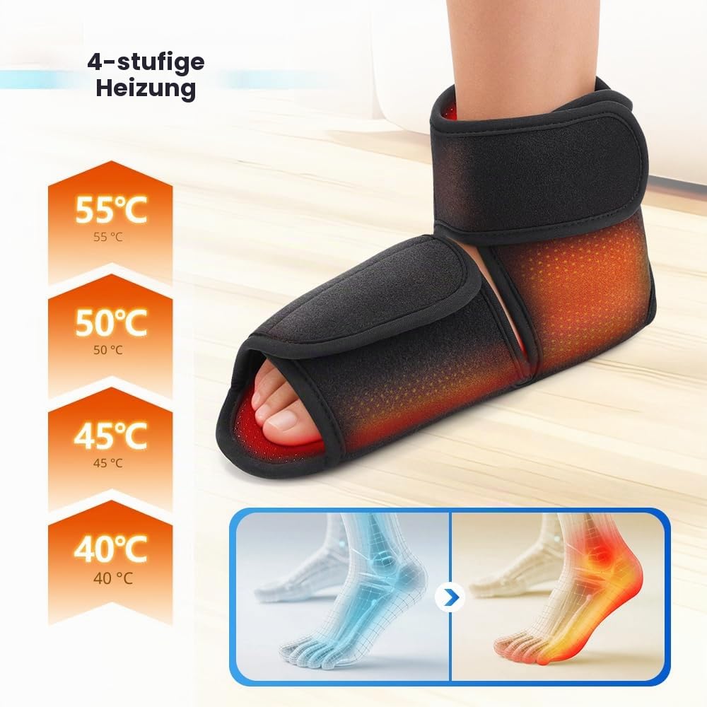 Elektrisch Fußmassagegerät Luftkompression, Kabelloses Fussmassagegerät mit 3 Intensitätsstufen, 4 Heizstufen und 4 Airbag-Massagestufen, Timer, 3000mAh Akku
