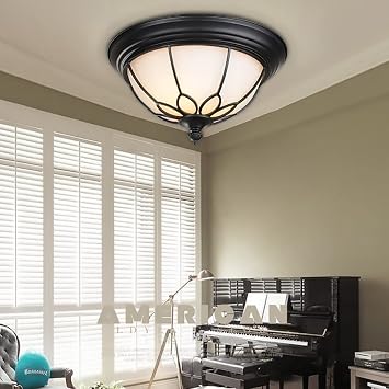 Ceiling Lighting Fixture Retro Industrial Round Flush Mount Ceiling Lamps with Glass Shade for Hallway, Entryway, Passway, Dining Room, Bedroom, Balcony Living Room 1-Light