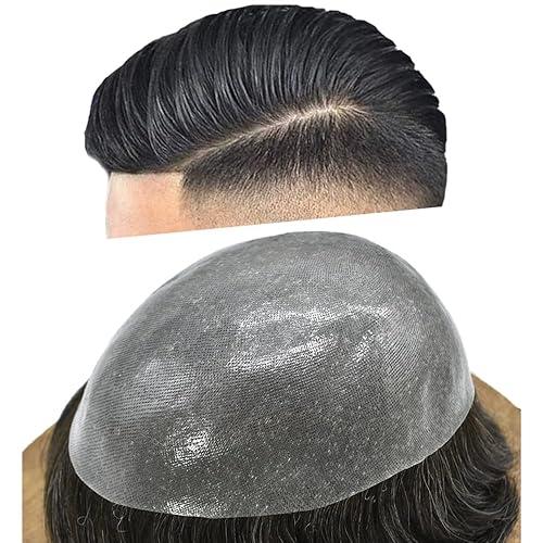 Miniatura 8 de Toupee - Pieza de cabello humano real para hombres, sistema de reemplazo de cabello de piel de polietileno para hombres, piezas de cabello V-loop