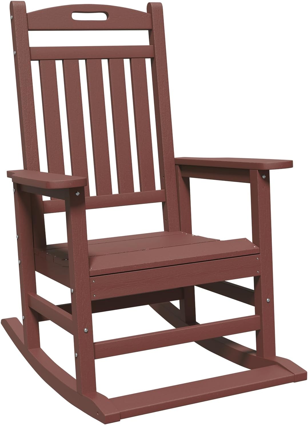 PLUUV Outdoor Rocking Chair, HDPE Patio Rocking Chairs with Footboard, All Weather Porch Rockers Outdoor for Adult, Effortless Installation, Coffee