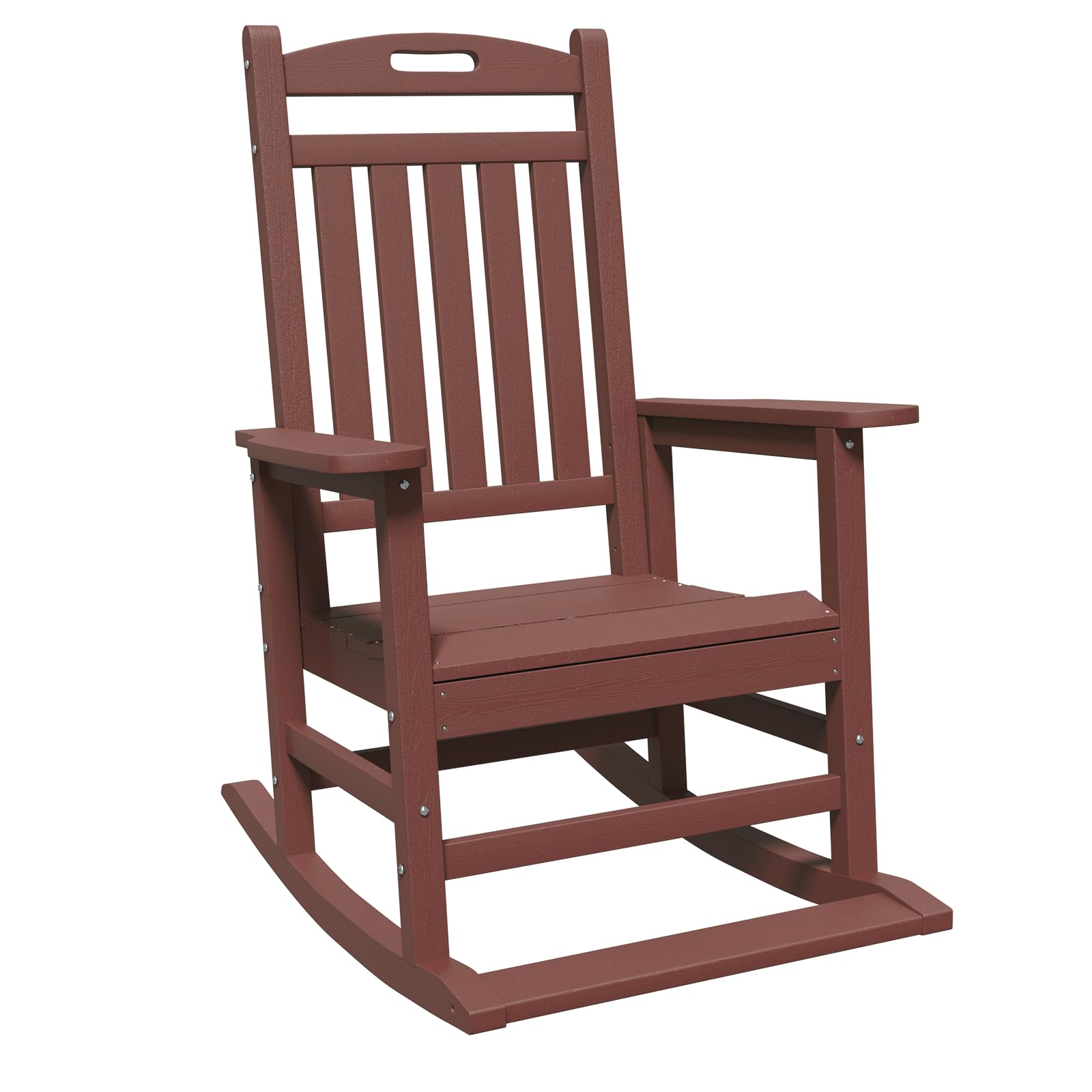 PLUUV Outdoor Rocking Chair, HDPE Patio Rocking Chairs with Footboard, All Weather Porch Rockers Outdoor for Adult, Effortless Installation, Coffee