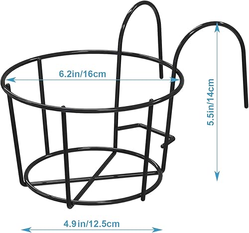 Miniatura 5 de Paquete de 4 macetas redondas para colgar – soporte de metal para balcón y valla (negro)