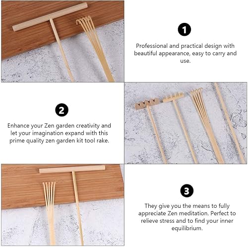 Miniatura 8 de Kit de rastrillo de jardín zen de 8 piezas, mini rastrillo de arena de bambú, herramientas de meditación, rastrillo de Feng Shui, decoración de