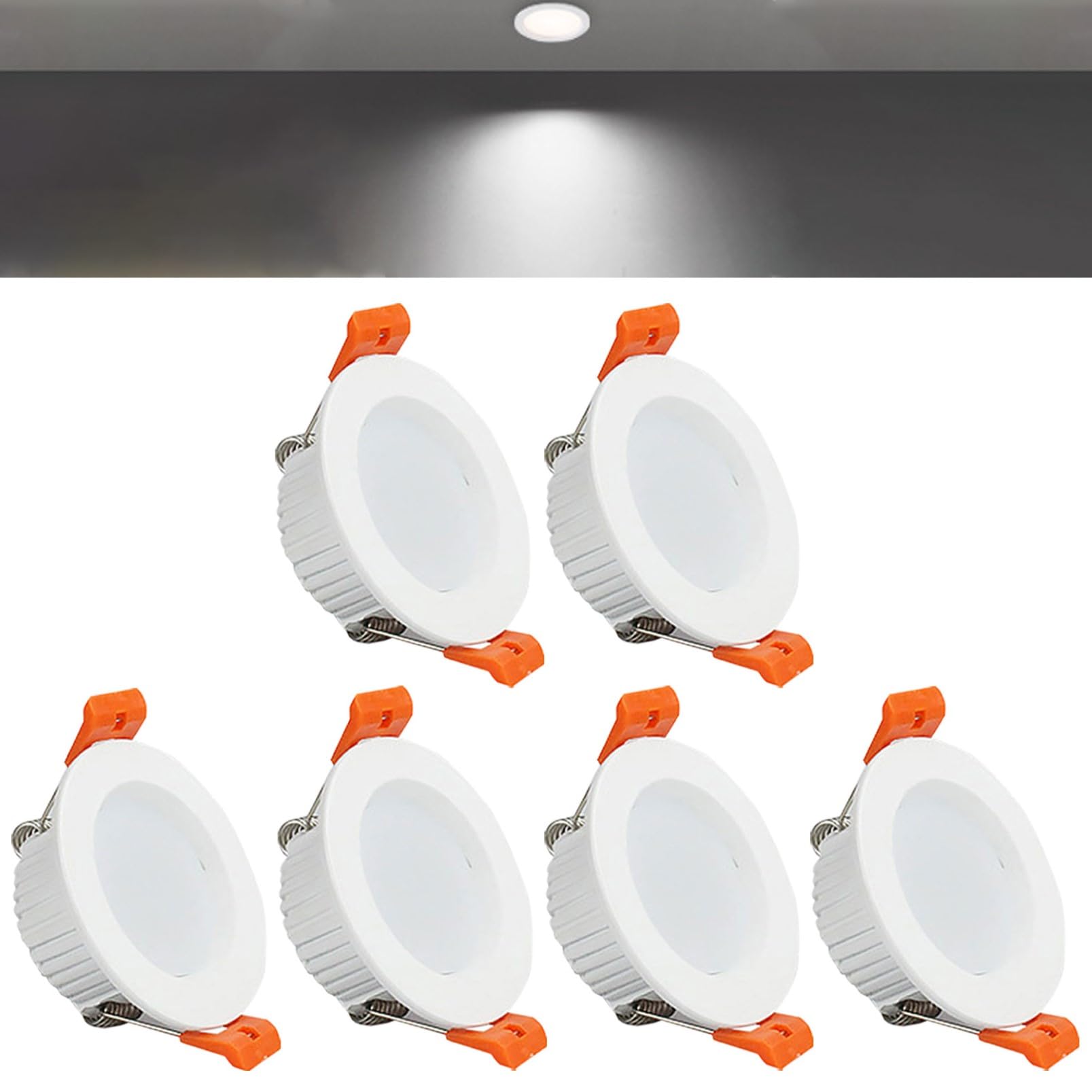 TTiiLoe 5W Round LED Recessed Ceiling Spotlights, 6000K Cold White Ultra Slim Panel Ceiling Light, Cut Φ70-75mm, AC110-240V Downlights for Hallway Stairwell Showroom, 6 Pack
