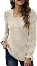 Aokosor Long Sleeve Tops Women Lightweight Jumpers Ladies Square Neck Sweatshirts Casual Puff Sleeves