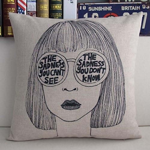 Ojia 18 X 18 Inch Cotton Linen Decorative Throw Pillow Cover Cushion Case with Gift Card, Sadness Girl