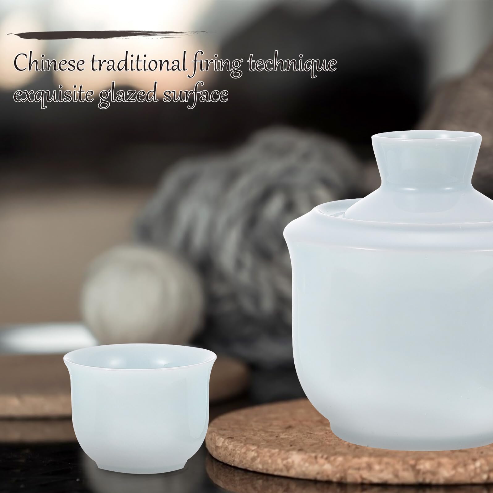 DOITOOL Chinesisches Keramik Weinwärmer Klassisches Design Sicherer Porzellan Liquor Warmer mit Gläsern Geeignet für Winter und Hausgebrauch Stilvoller Stövchen Ersatz