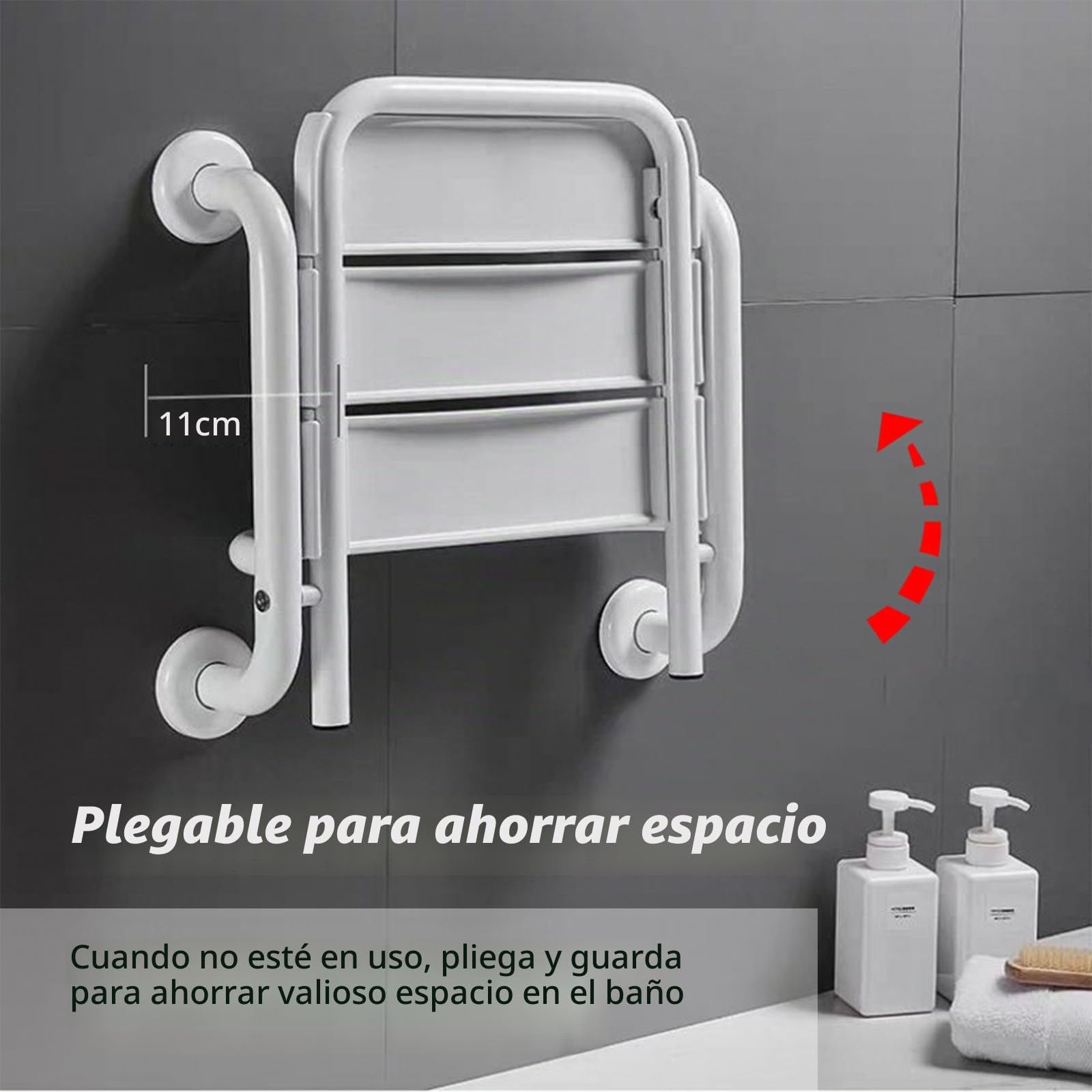 Silla Ducha Plegable, Asiento de Ducha de Pared 2 en 1 Asiento de Bañera Plegable Cargable con Reposabrazos para Baño Taburete de Baño Antideslizante para Personas Mayores