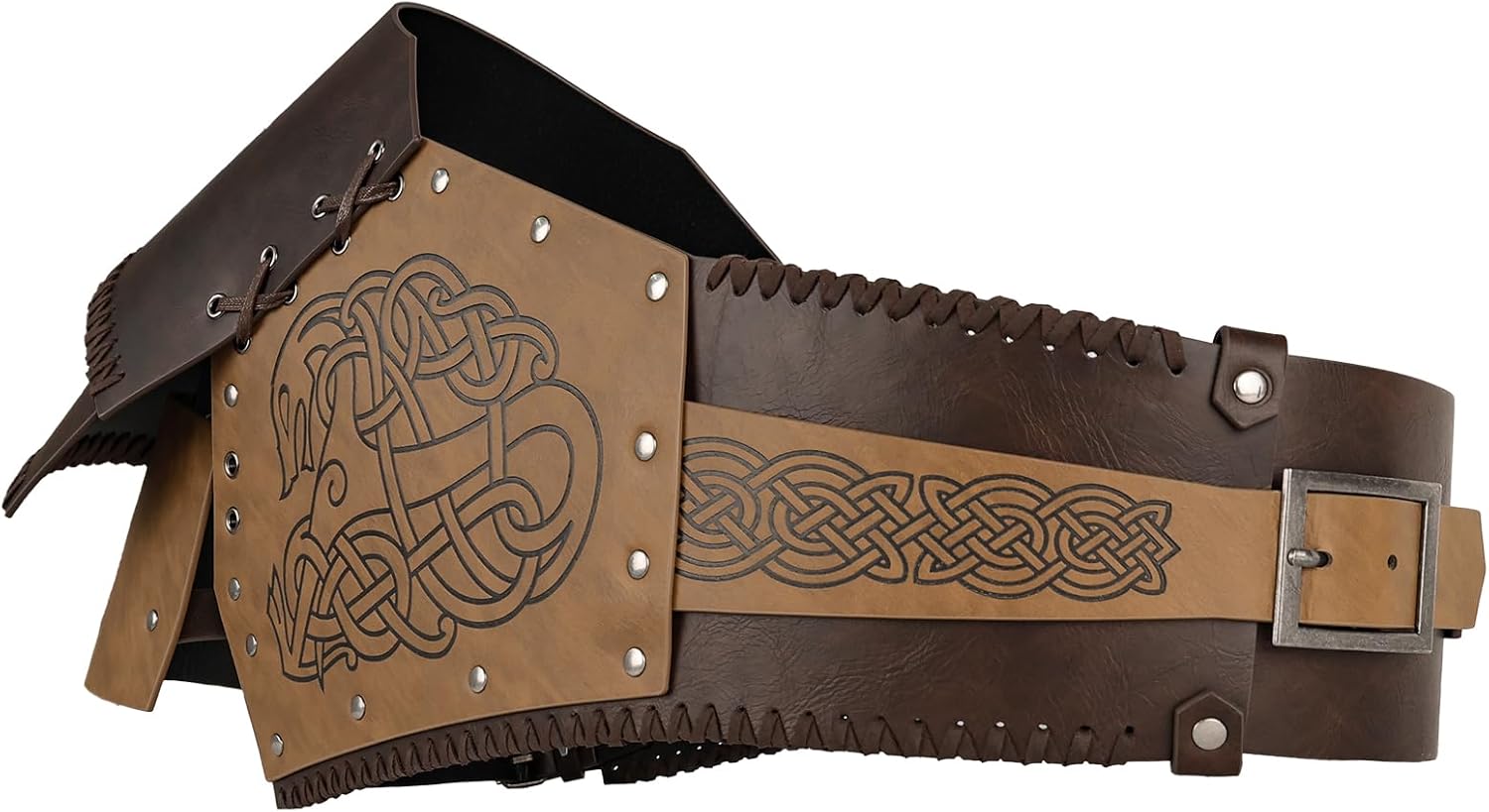 HiiFeuer Viking Embossed Single Pauldron Shoulder Armor, Medieval Adjustable Faux Leather Knight Armor for Ren Faire Cosplay - Image 3